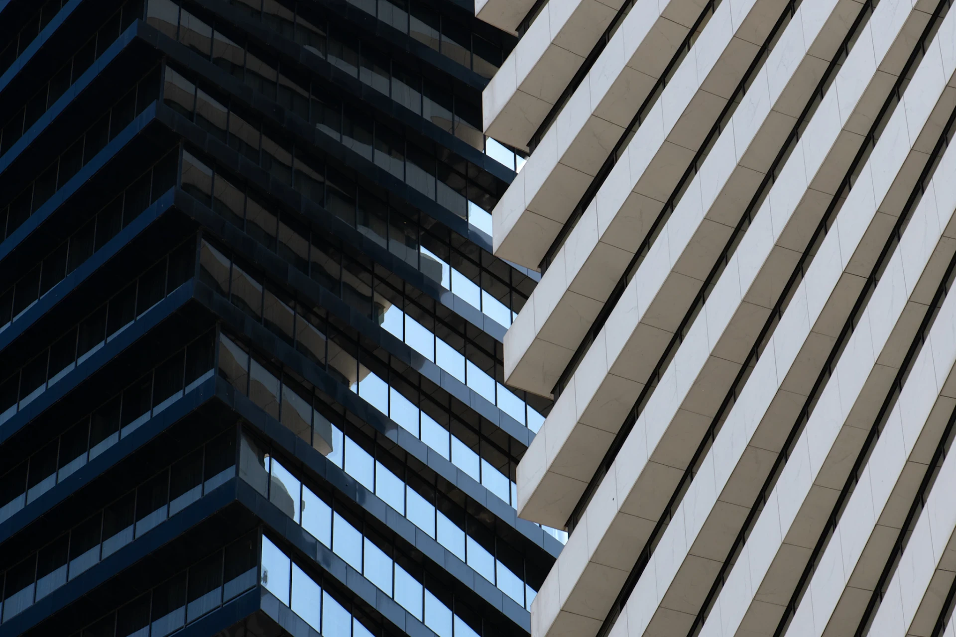 Modern office towers seen from below